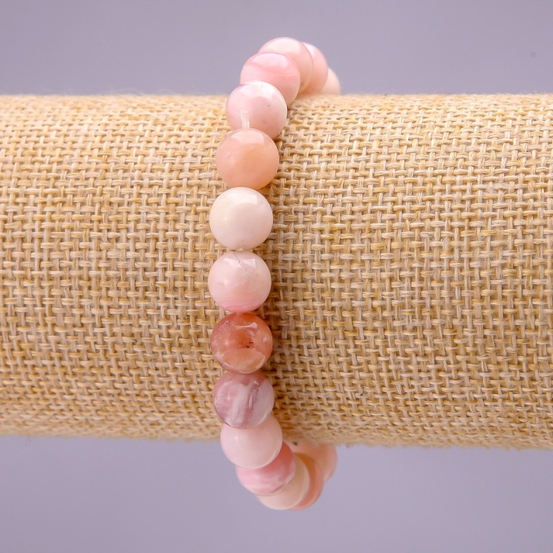 Bracelet made of natural stone Pink Opal smooth beads, diameter 8(±)mm on elastic, length 18cm