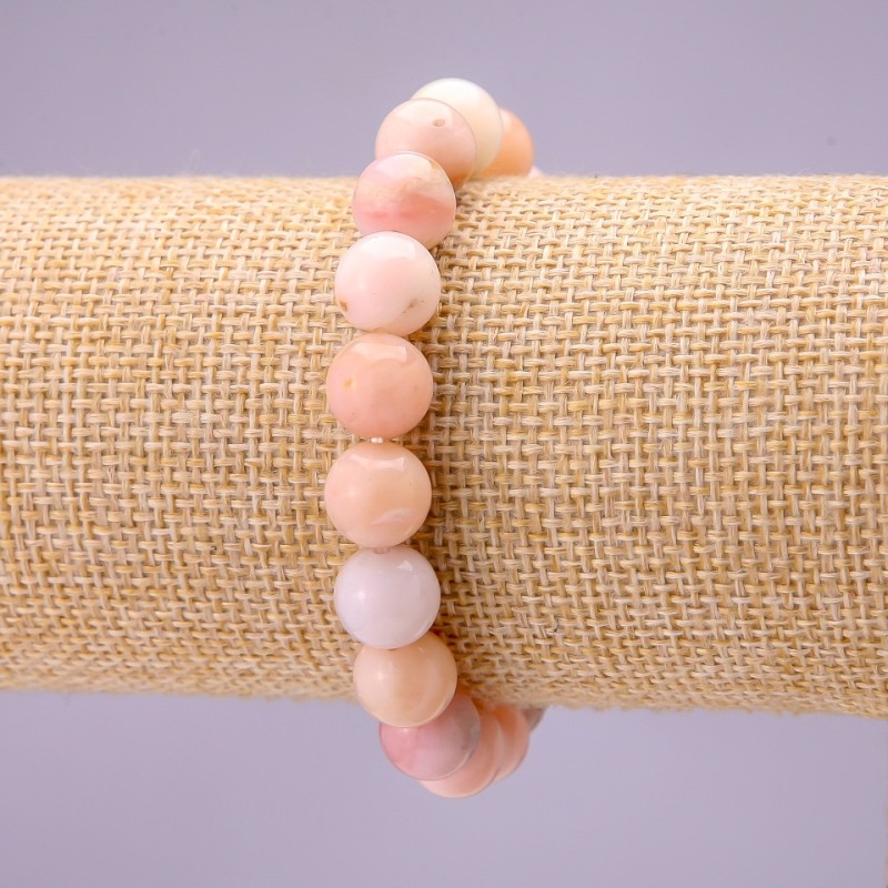 Bracelet with natural stone Pink Opal smooth beads, diameter 10(±)mm on elastic, length 18cm