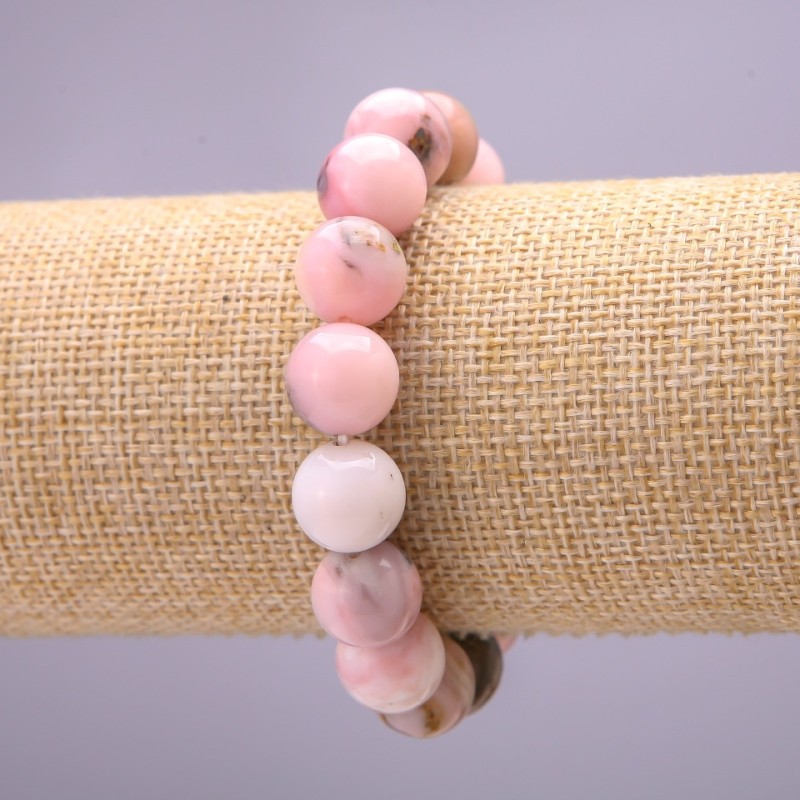 Bracelet with natural stone Pink Opal smooth bead, diameter 10(±)mm on elastic 18cm circumference