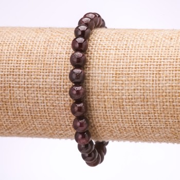 Bracelet with Garnet stones smooth beads 7mm diameter, 18cm length on elastic