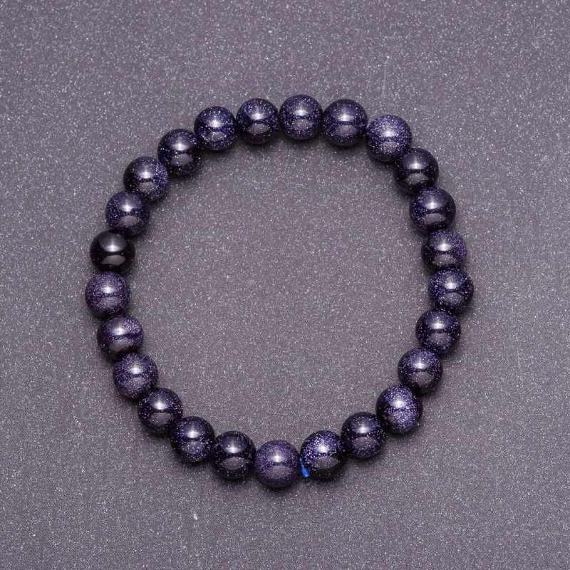 Bracelet made from Aventurine (synthetic) "Blue Sand Cairo Night" smooth ball bead, diameter 8mm (+/-), on elastic, circumference 18cm