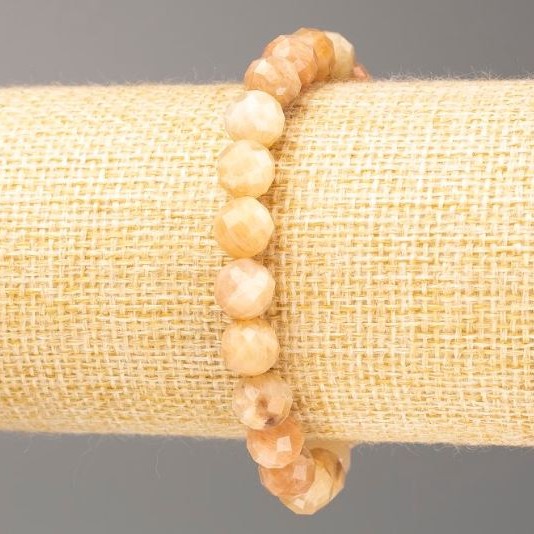 Bracelet Selenite natural stone faceted bead, diameter 8mm±, length 18cm (stretch)