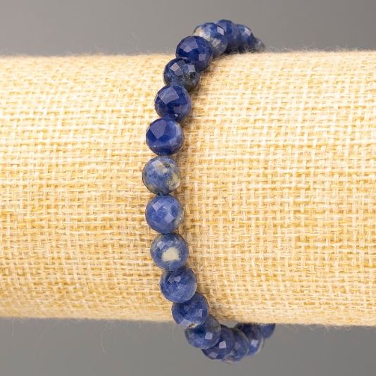 Bracelet Sodalite natural stone faceted bead, diameter 7mm±, length 18cm (stretch)
