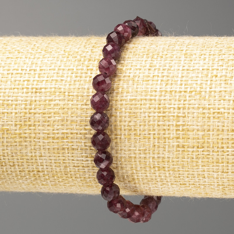 Bracelet Rubellite Tourmaline natural stone faceted bead, diameter 6mm±, length 18cm (stretch)