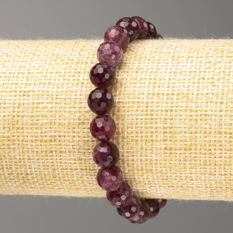 Bracelet Rubyelit Tourmaline natural stone faceted bead, diameter 8mm±, length 18cm (stretch)