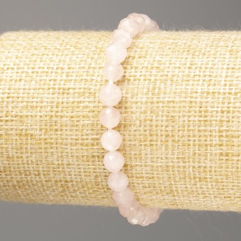 Bracelet Pink Quartz natural stone faceted bead, diameter 6mm±, length 18cm (stretch)