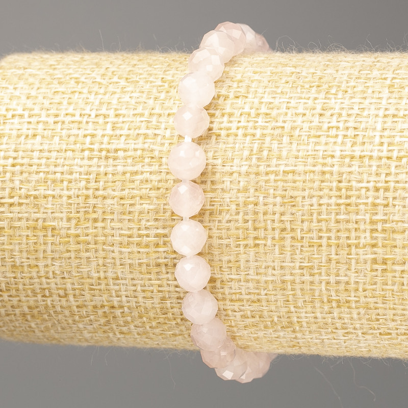 Bracelet Pink Quartz natural stone faceted bead, diameter 6mm±, length 18cm (stretch)