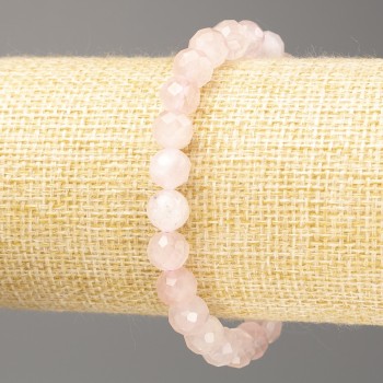 Bracelet Pink Quartz Natural Stone Bead, Faceted Sphere, 8mm diameter ±, length 18cm (stretch)