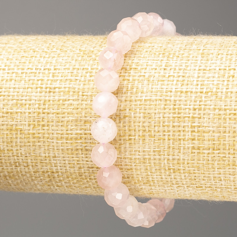 Bracelet Pink Quartz Natural Stone Bead, Faceted Sphere, 8mm diameter ±, length 18cm (stretch)