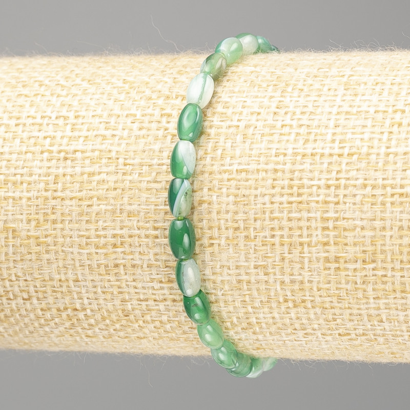 Bracelet Agate green grain 6x4mm+-, length 18cm (stretch)