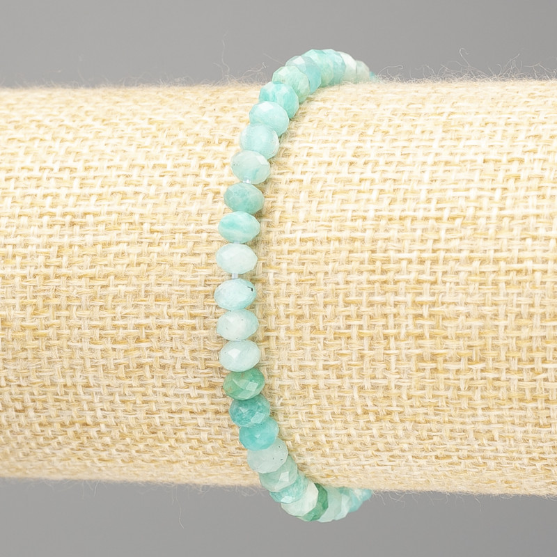 Amazonite Bead Bracelet on Elastic Cord, Faceted Rondelle Natural Stone, 5x3.5mm ±, Length 18cm (stretch)