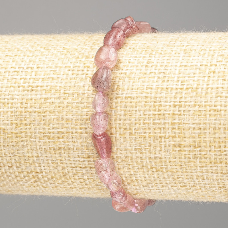 Strawberry Quartz Bracelet, natural stone, faceted, diameter 8x10mm±, length 18cm (stretch)