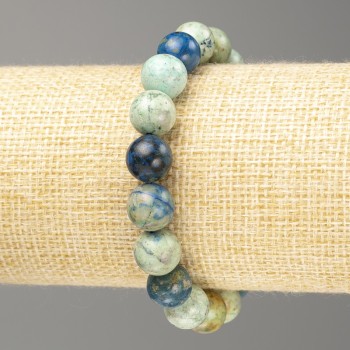 Chrysocolla and Lazurite Bracelet, smooth beads, natural stone, diameter 10mm±, length 18cm (stretch)
