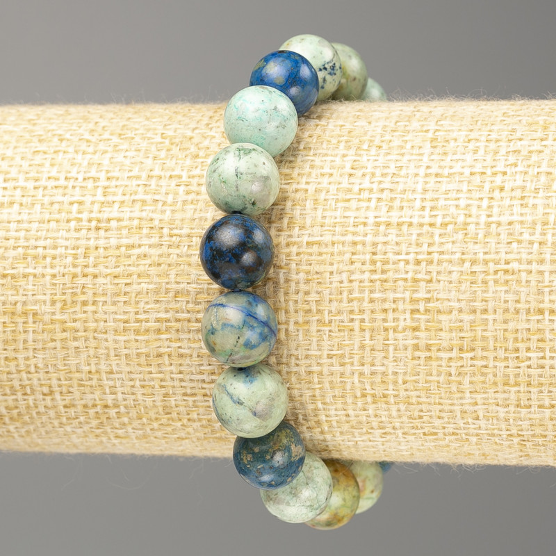 Chrysocolla and Lazurite Bracelet, smooth beads, natural stone, diameter 10mm±, length 18cm (stretch)