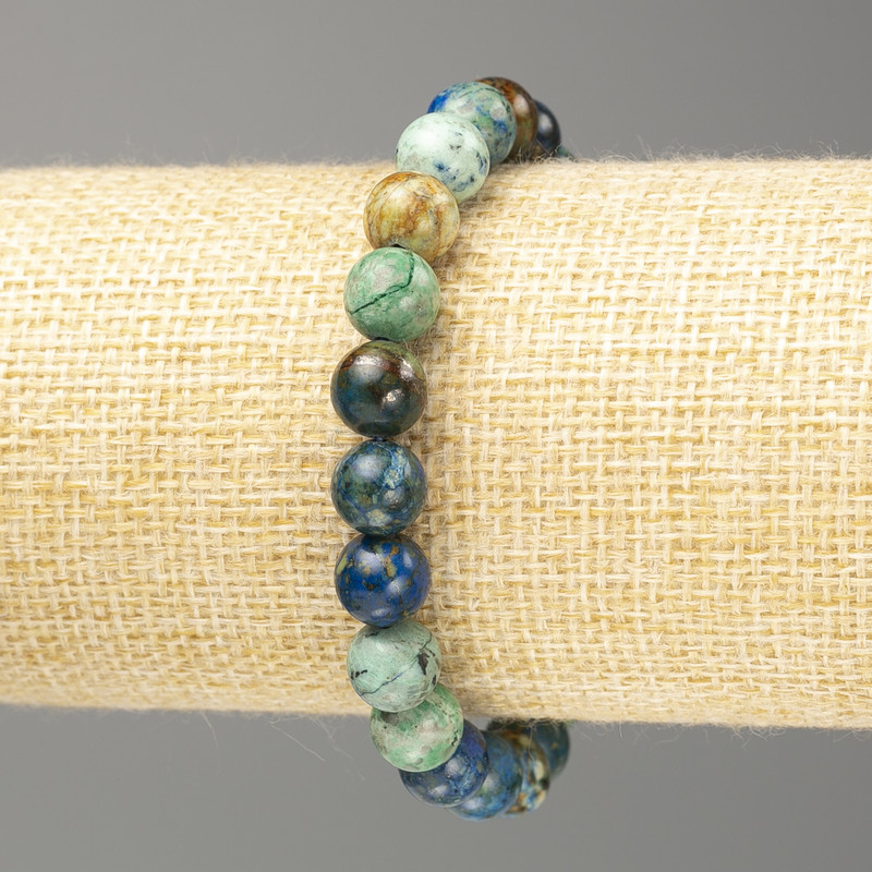 Bracelet Chrysocolla Lapis Lazuli Smooth Bead Natural Stone, diameter 8mm±, length 18cm (stretch)