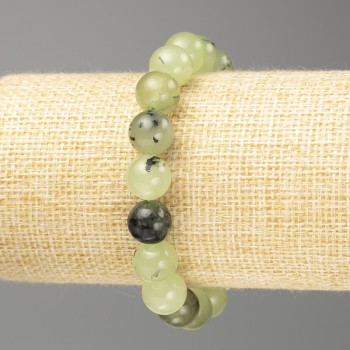 Bracelet Prehnite Natural Stone Smooth Bead, Diameter 10(±)mm on Elastic, Length 18cm (Stretch)