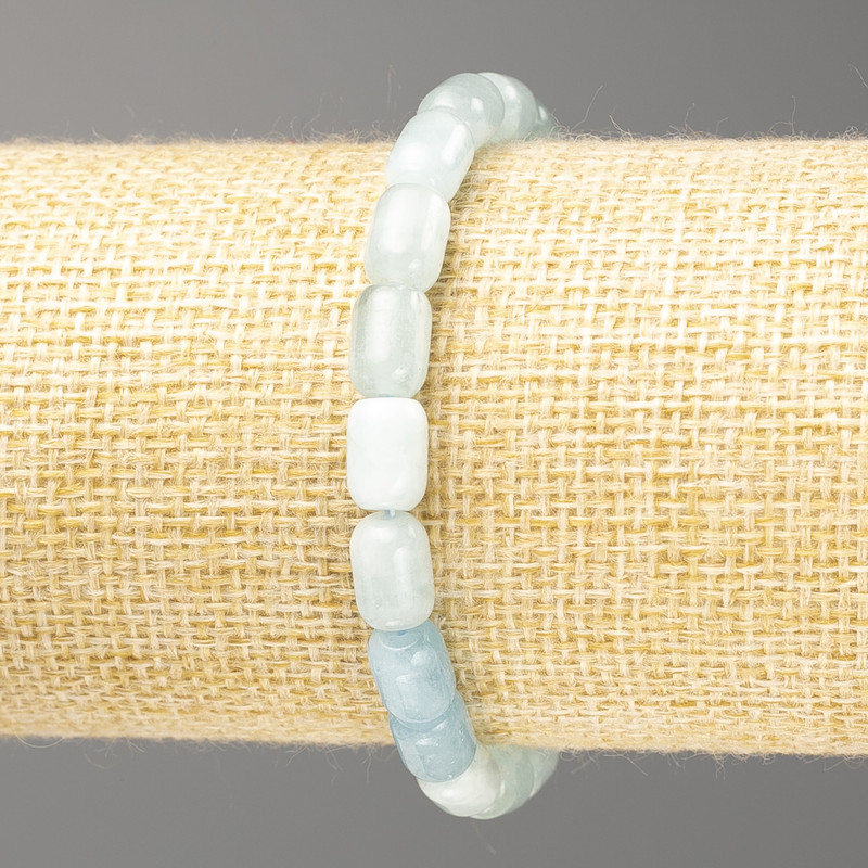 Bracelet of Aquamarine Natural Stone Barilo Beads, 9×6mm, 18cm (stretch)