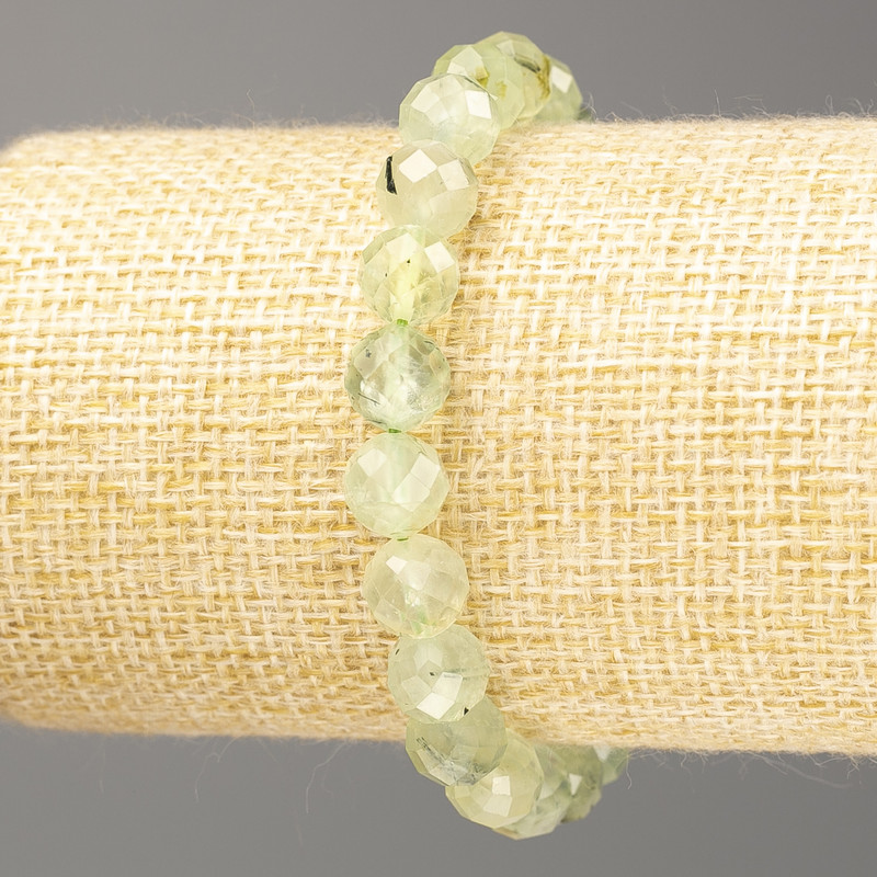 Bracelet made of natural Prehnite, faceted bead, 8mm diameter, length 18cm (stretch)