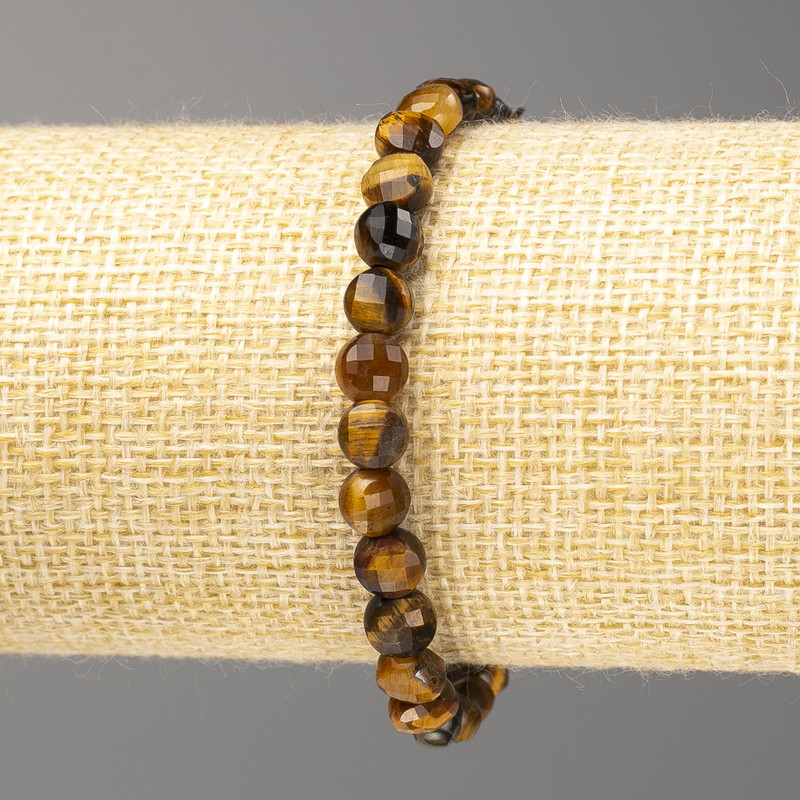 Bracelet made of natural stones Tiger’s Eye, hawk’s eye, and bull’s eye (faceted beads) – diameter 6mm±, length 18cm (stretch)