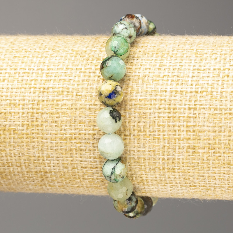 Bracelet with natural Chrysocolla and Lazurite, Faceted Lazurite bead, 8mm diameter, 18cm length (stretch)