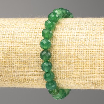 Bracelet of natural chrysoprase, faceted round beads, 8mm diameter ±, length 18cm (stretch)