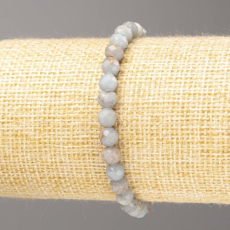 Bracelet with Aquamarine, faceted ball on elastic thread, diameter 5mm±, length 18cm (stretch)