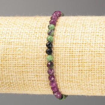 Bracelet with natural Zoisite, faceted ball 4mm diameter, 18cm length (stretch)