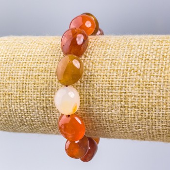 Carnelian Bracelet with Natural Stone, faceted beads, diameter 14×12 mm, length 18 cm (stretch)