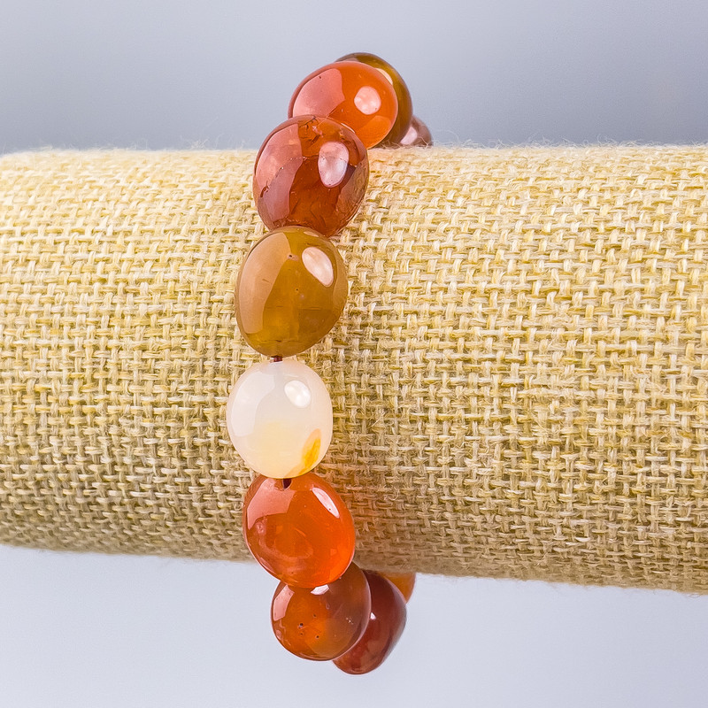 Carnelian Bracelet with Natural Stone, faceted beads, diameter 14×12 mm, length 18 cm (stretch)