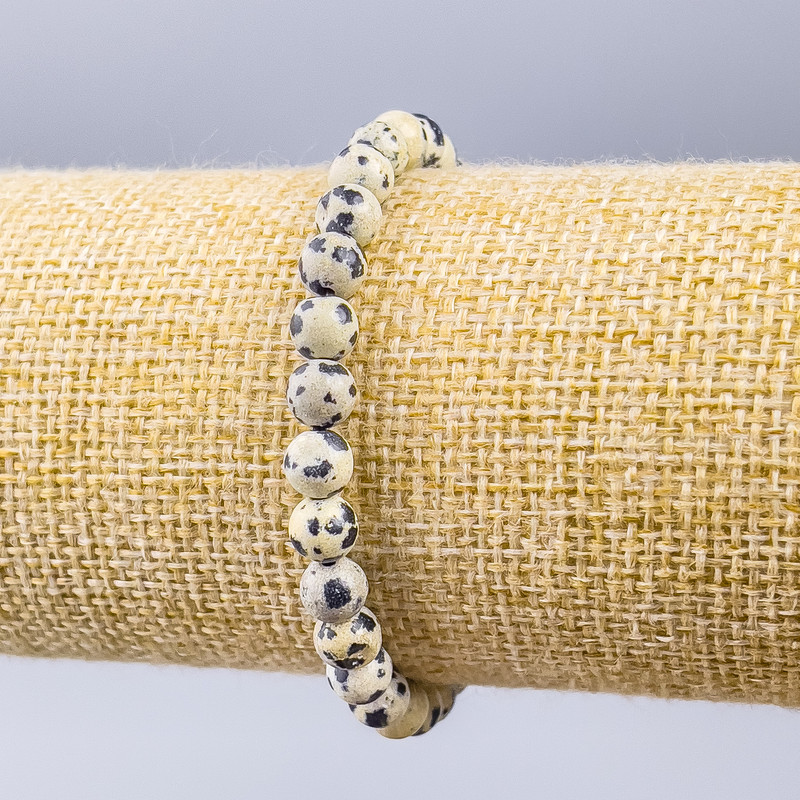 Bracelet Jasper Dalmatian (plastic/acrylic beads) smooth sphere, diameter 6mm±, length 18cm (stretch)