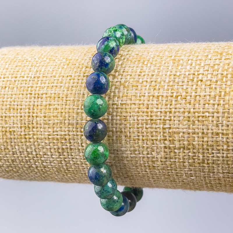 Azurite Natural Stone Bracelet Smooth Bead, 8mm Diameter, 18cm Length (Stretch)