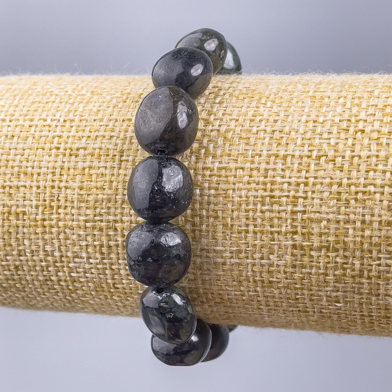 Seraphinite Bracelet, natural gemstone cabochon-cut, diameter 12×14mm ±, length 18cm (stretch)