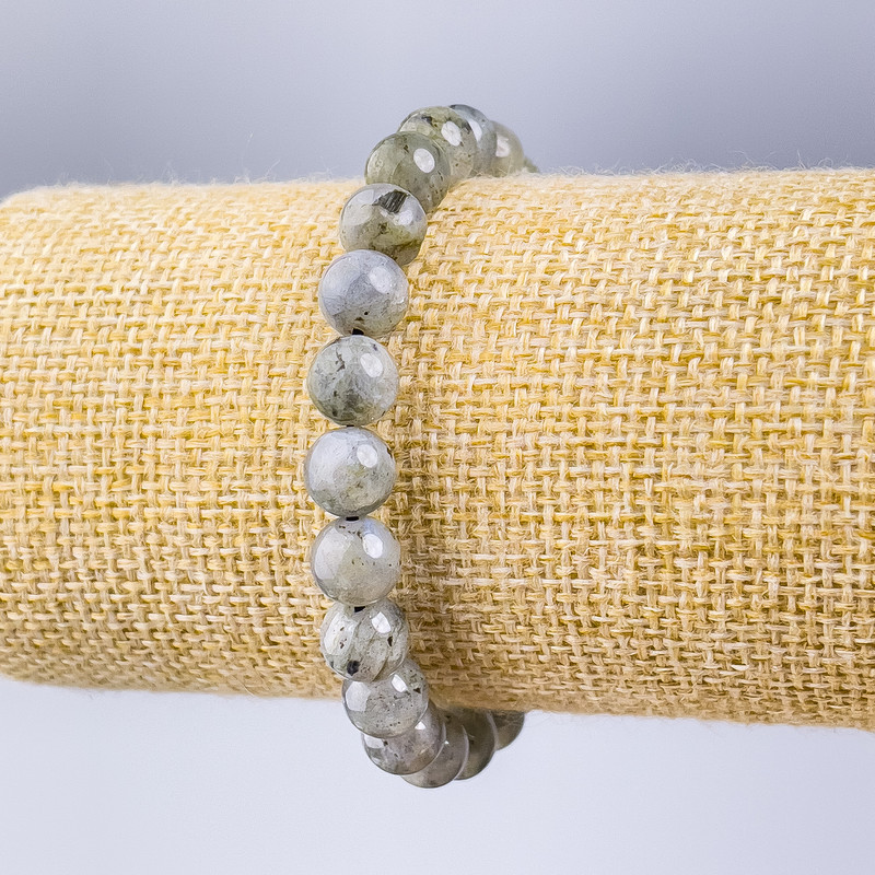 Bracelet Labradorite natural stone smooth bead, diameter 8mm±, length 18cm (stretch)