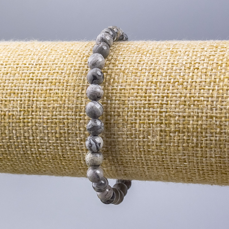 Bracelet Oceanic Grey Jasper (artificial acrylic) smooth bead, diameter 6mm, length 18cm (stretch)