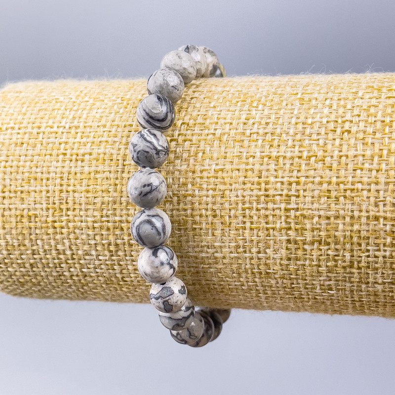 Bracelet Oceanic Grey Jasper (artificial acrylic) smooth bead, 8mm diameter, 18cm length (stretch)