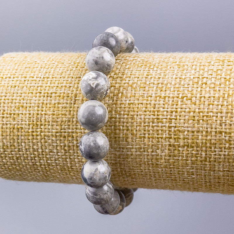Bracelet Ocean Grey Jasper (artificial acrylic) smooth bead, diameter 10mm, length 18cm (stretch)