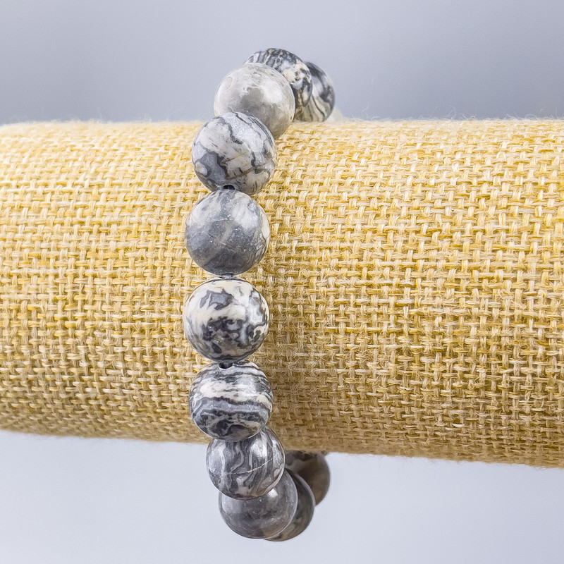 Bracelet Oceanic Gray Jasper (artificial acrylic) smooth bead, 12mm diameter, length 18cm (stretch)
