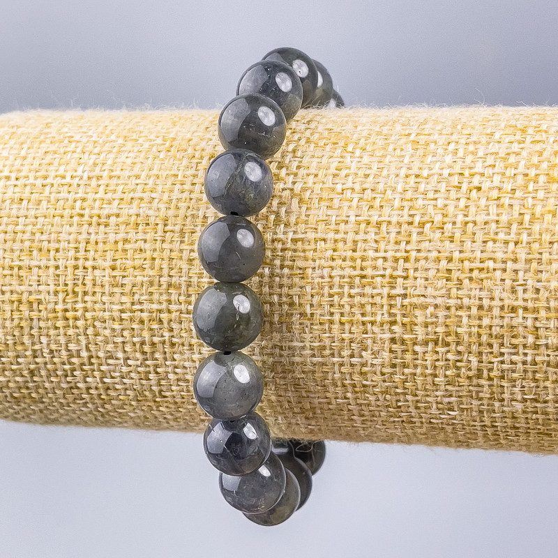 Bracelet Labradorite natural stone smooth bead, diameter 10mm±, length 18cm (stretch)