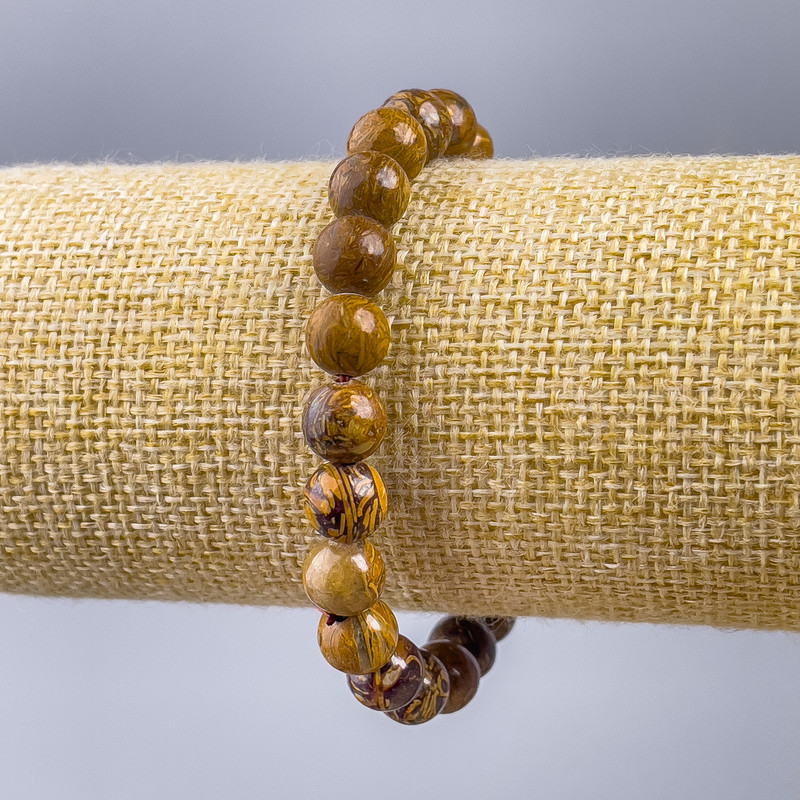Jasper Bracelet Wooden Smooth Bead, 8.5mm ±, Length 18cm (stretch)