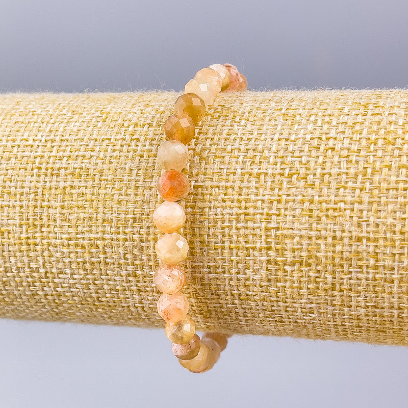 Selenite Bracelet with Natural Stone Beads, Faceted 6mm, 18cm (stretch)