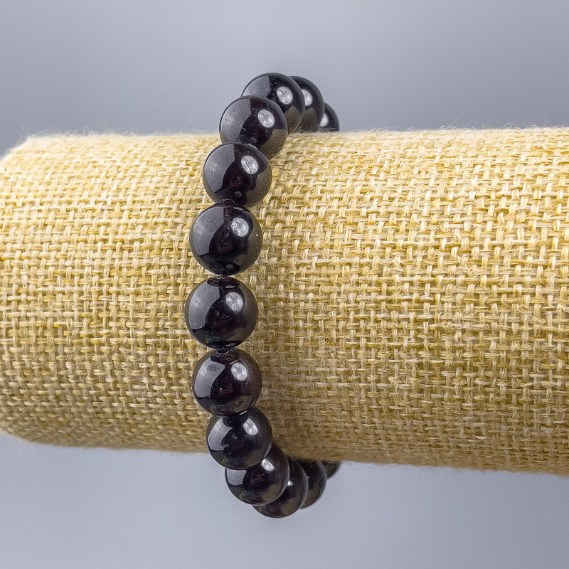 Garnet Bracelet, natural stone, smooth ball, Ø10mm+, length 18cm (stretch)