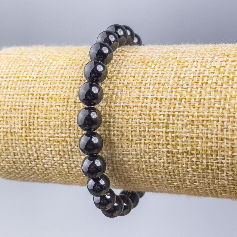 Bracelet Garnet natural stone smooth bead d 8mm+, length 18cm (stretch)