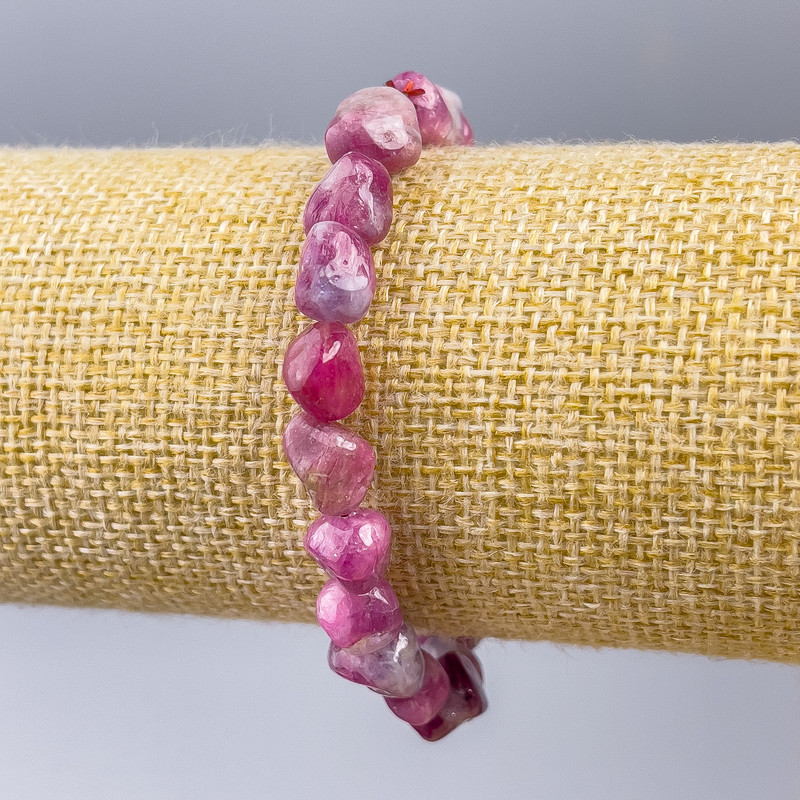 Bracelet Rubellite Tourmaline natural stone faceted, diameter 10×9mm±, length 18cm (stretch)
