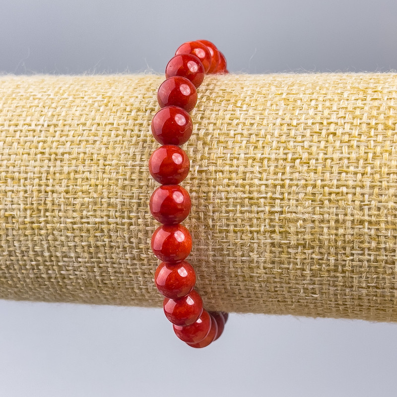 Bracelet Coral (artificial) smooth ball diameter 8mm+, length 18cm (stretch)
