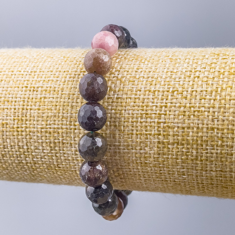 Tourmaline Natural Stone Faceted Sphere Bracelet d 9mm+, length 18cm (stretch)