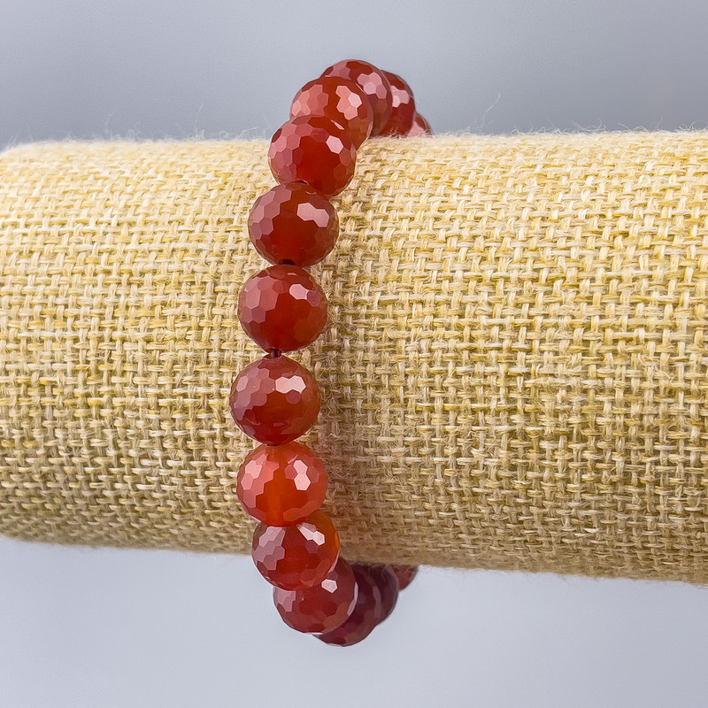 Carnelian Bracelet, natural stone, faceted beads, 10mm diameter ±, length 18cm (stretch)