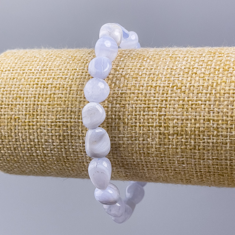 Bracelet Blue Agate natural stone tumbled, diameter 10x8mm, circumference 18cm ± (stretch)
