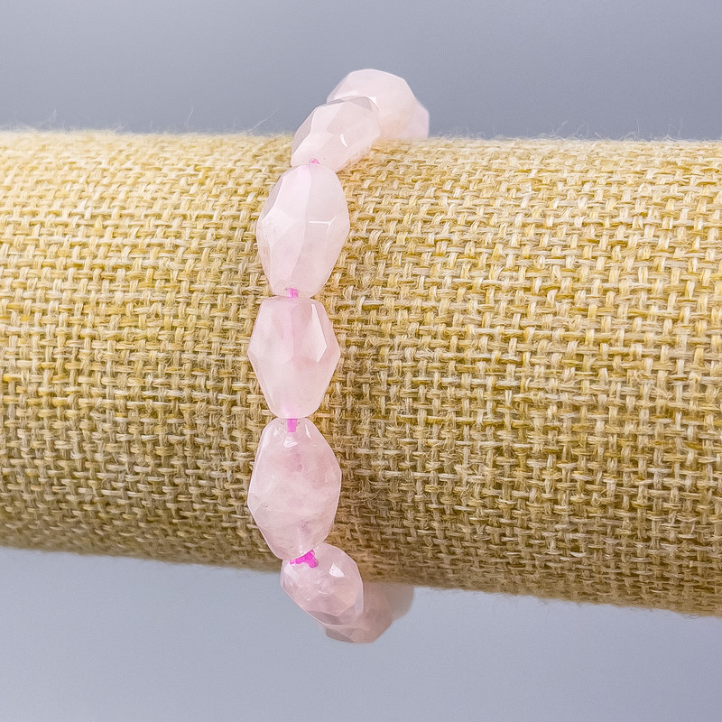 Bracelet Pink Quartz natural stone multifaceted, diameter 15x10mm±, length 18cm (stretch)