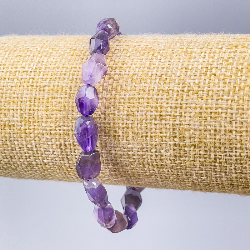 Amethyst Bracelet, Natural Stone, Faceted Beads 8×10mm, Stretch Band, 18cm