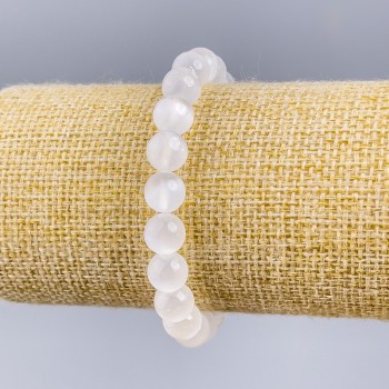 Bracelet, Selenite natural stone smooth beads, 8mm diameter ±, length 18cm (stretch)